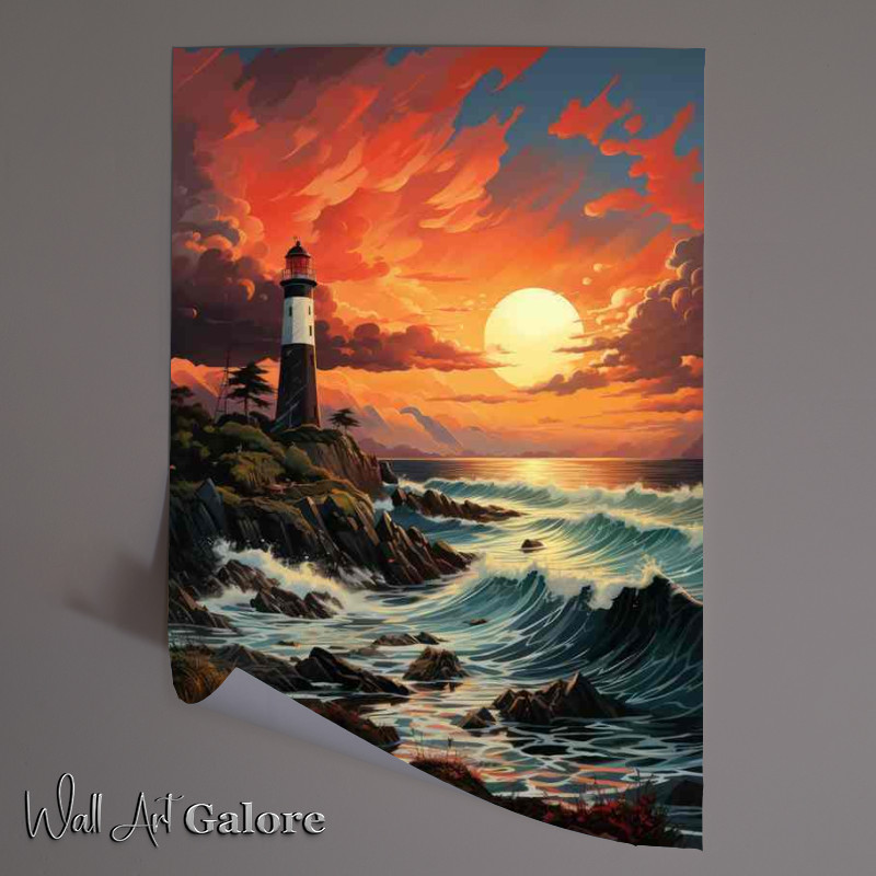 Buy Unframed Poster : (Golden Hour Glow Lighthouse at Sunset)
