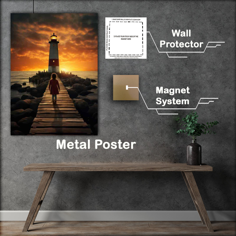 Buy Metal Poster : (Golden Light Lighthouse in Evening Sky)