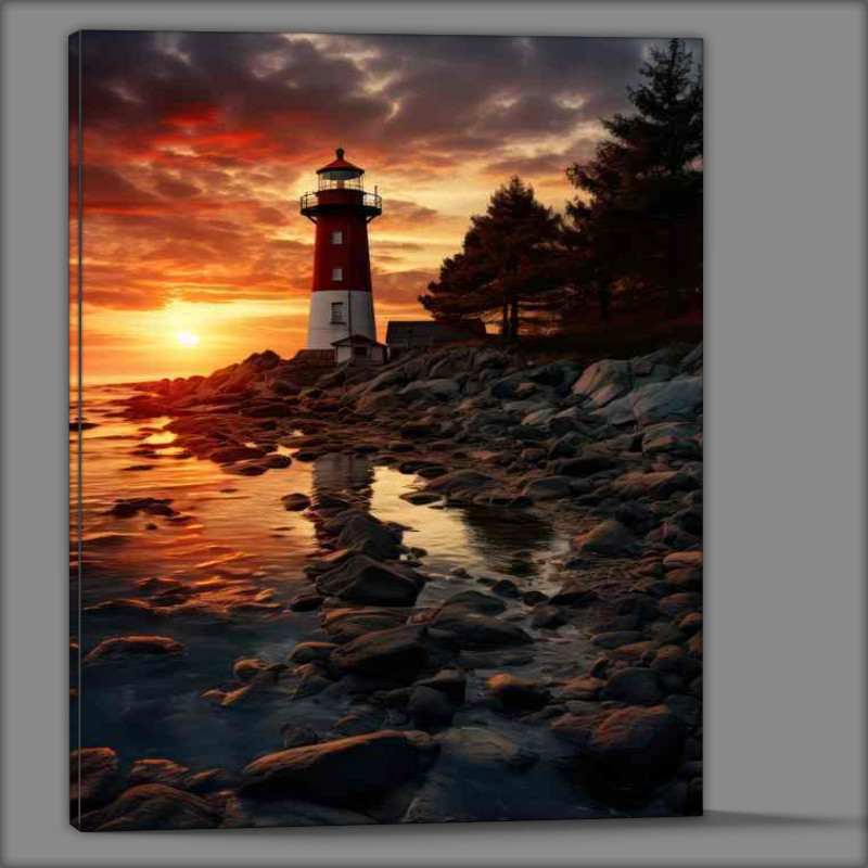 Buy Canvas : (Lighthouse Silhouette in the Evening Sunset)