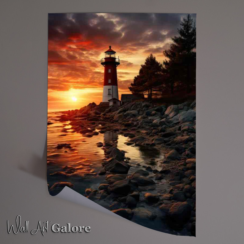 Buy Unframed Poster : (Lighthouse Silhouette in the Evening Sunset)