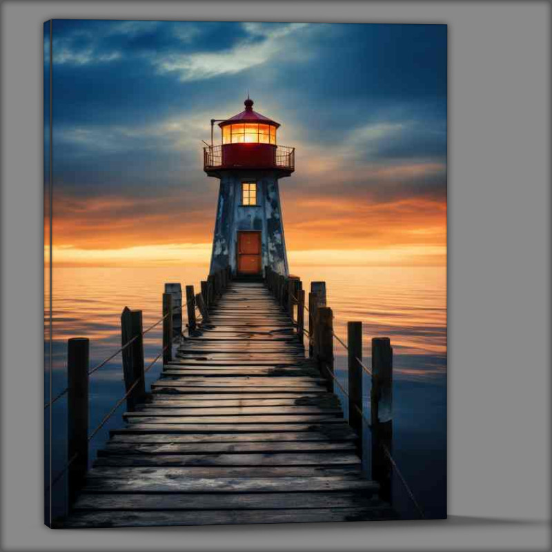 Buy Canvas : (Lighthouse in the Golden Sky Glows)