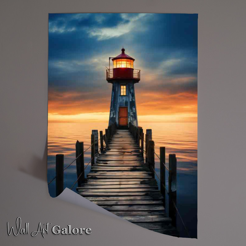 Buy Unframed Poster : (Lighthouse in the Golden Sky Glows)