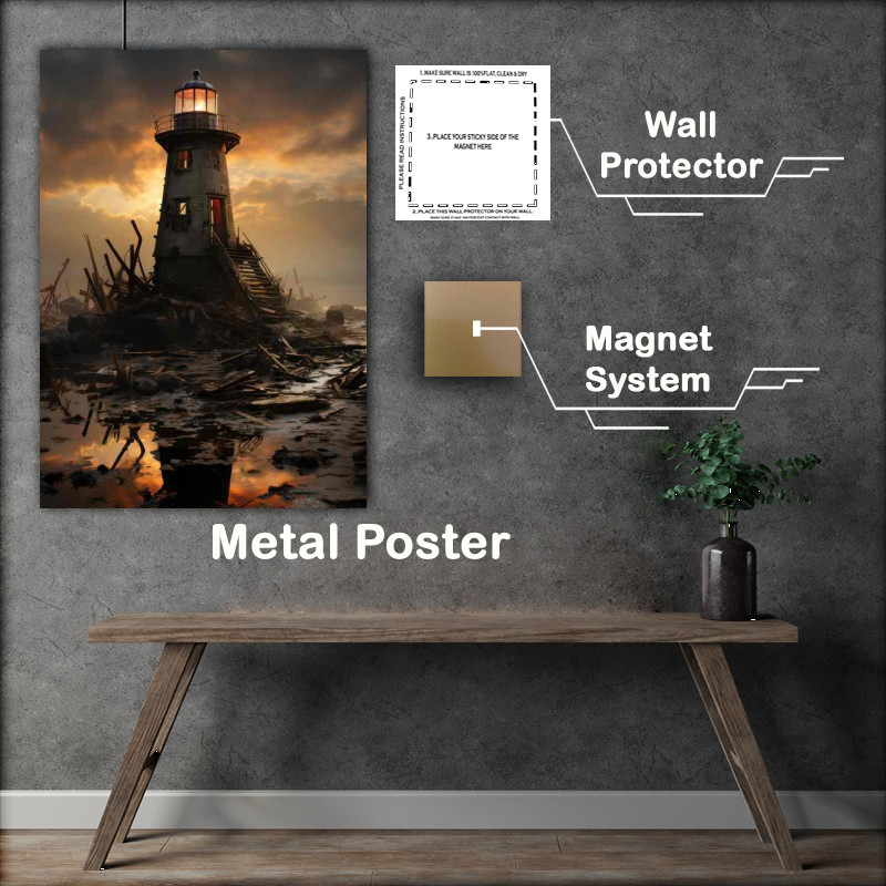 Buy Metal Poster : (Lighthouse's Reverie Golden Skies Above)