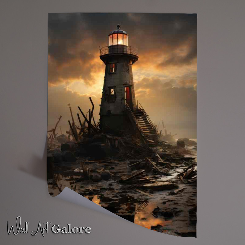 Buy Unframed Poster : (Lighthouse's Reverie Golden Skies Above)