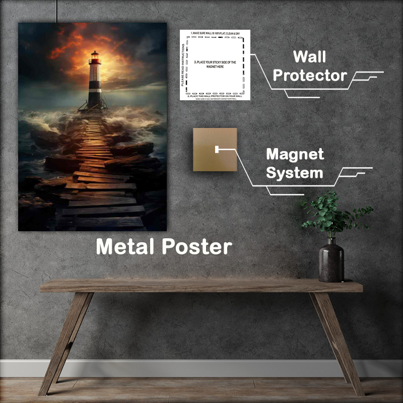 Buy Metal Poster : (Lighthouses Elegance Beneath the Golden Sky)