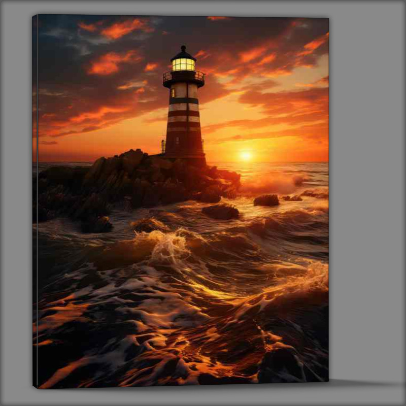 Buy Canvas : (Lighthouses Last Light at Evening Sunset)