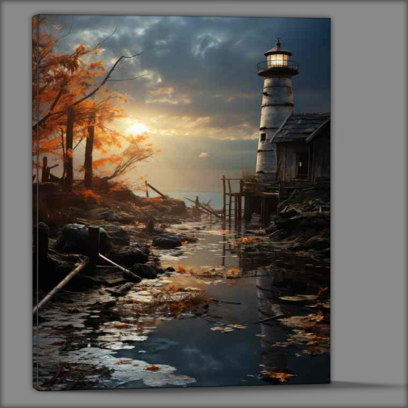 Buy Canvas : (Moonlit Guardian Lighthouse Under Lunas Gaze)