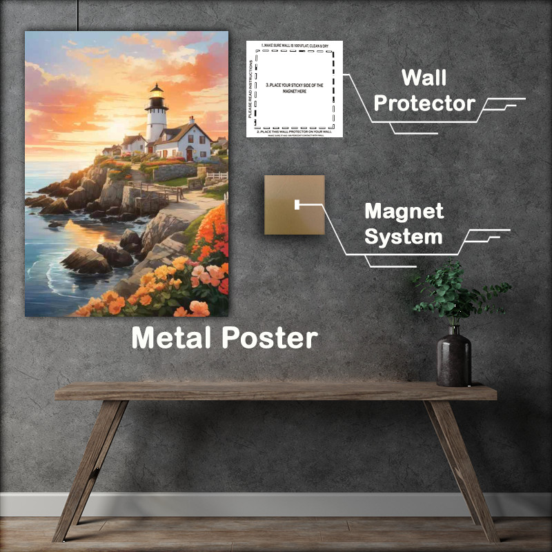 Buy Metal Poster : (Morning Glow Lighthouse by Rising Sun)