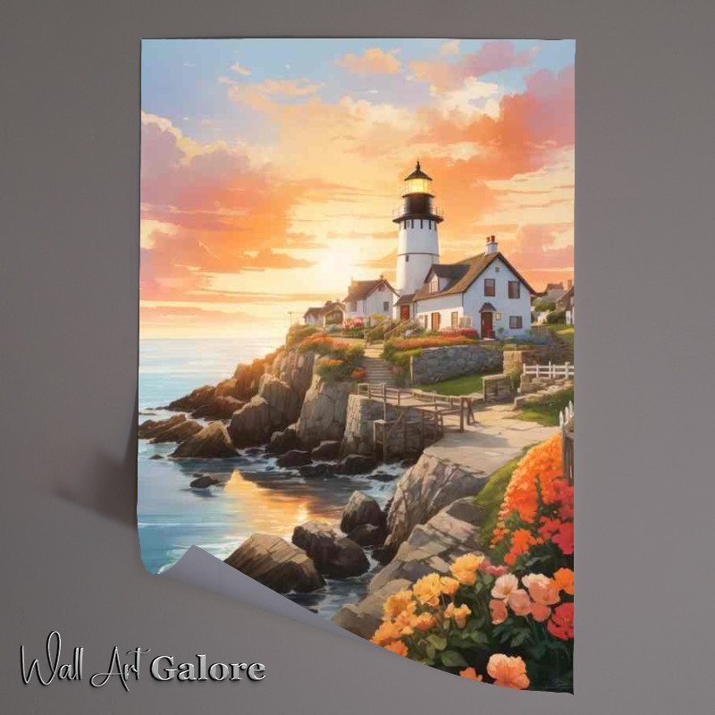 Buy Unframed Poster : (Morning Glow Lighthouse by Rising Sun)