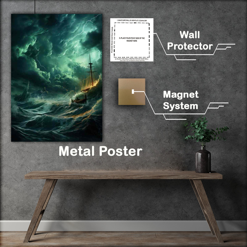 Buy Metal Poster : (Nighttime Odyssey Sailboat in the Darkness)