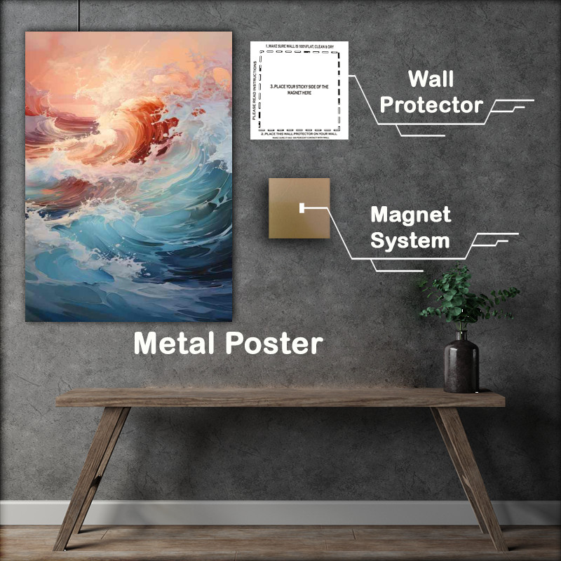 Buy Metal Poster : (Rough Waters in Vibrant Ocean Hues)