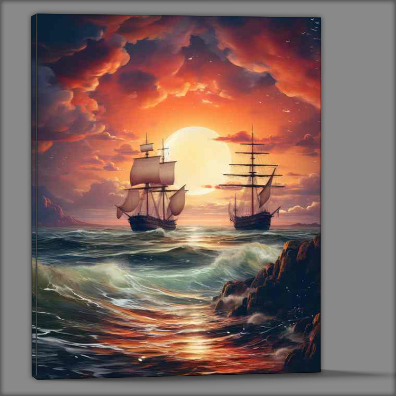 Buy Canvas : (Sailboats Whisper Nighttime Sailing Journey)