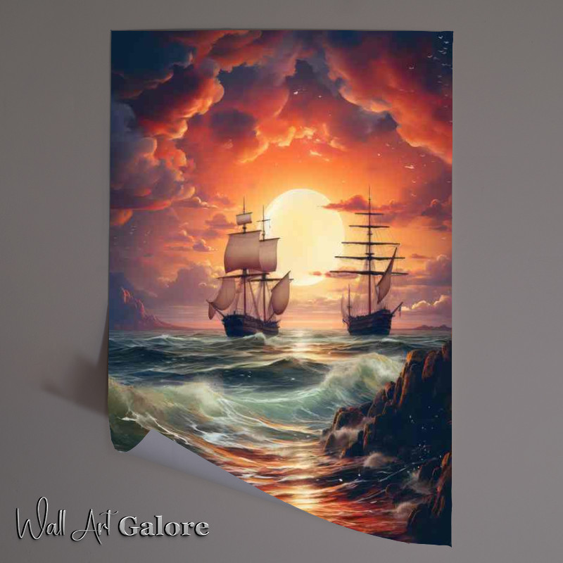 Buy Unframed Poster : (Sailboats Whisper Nighttime Sailing Journey)