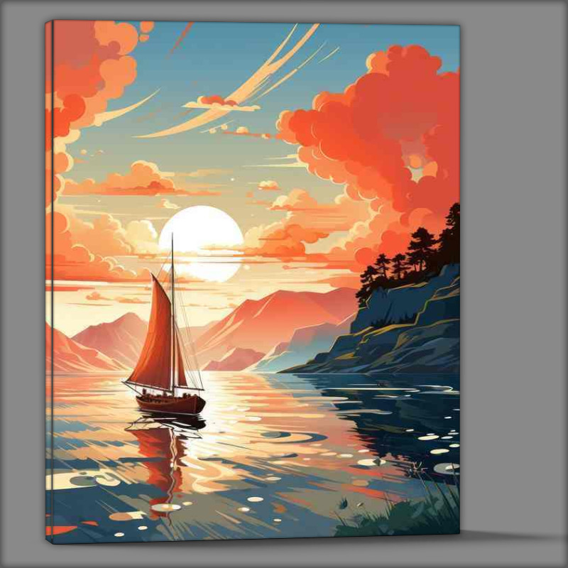 Buy Canvas : (Sailing Serenity Sunset on Tranquil Waters)