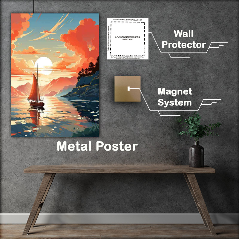 Buy Metal Poster : (Sailing Serenity Sunset on Tranquil Waters)