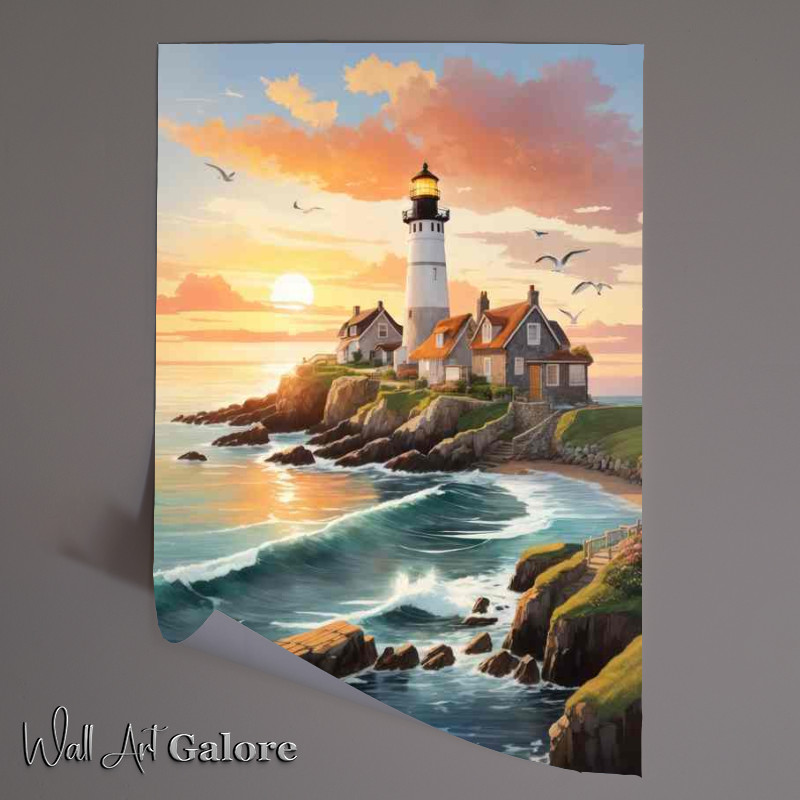Buy Unframed Poster : (Sunrise Sentinel Lighthouse Awakens in Light)