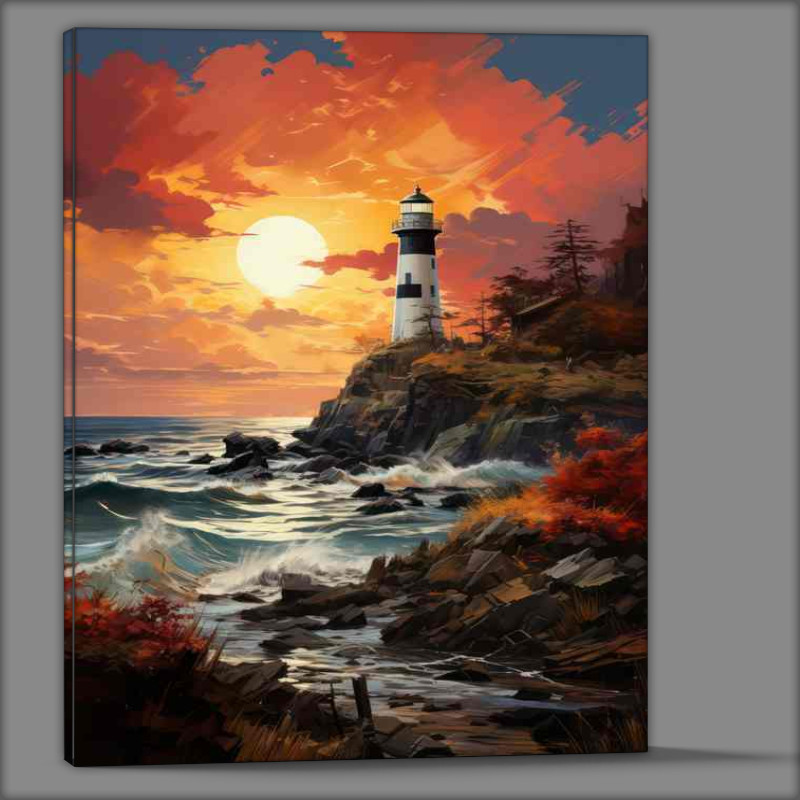 Buy Canvas : (Sunset Serenity Lighthouse on the Coast)