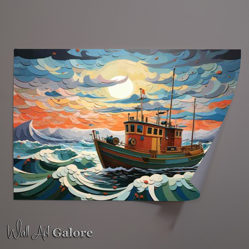 Buy Unframed Poster : (Adrift in Tempest Fishing Boat Courage)