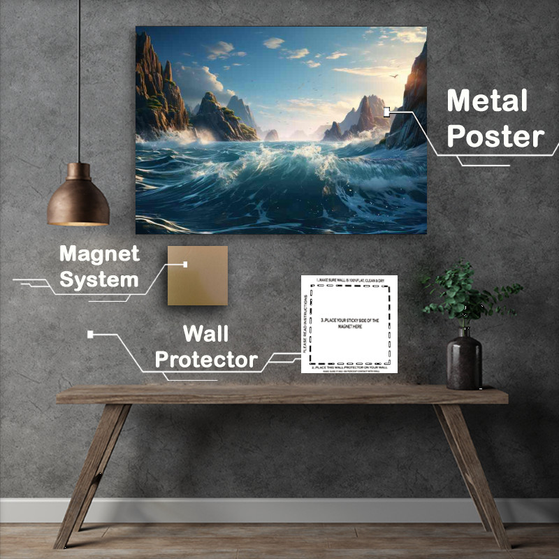 Buy Metal Poster : (Daylight Struggles Seas in Turbulent Motion)