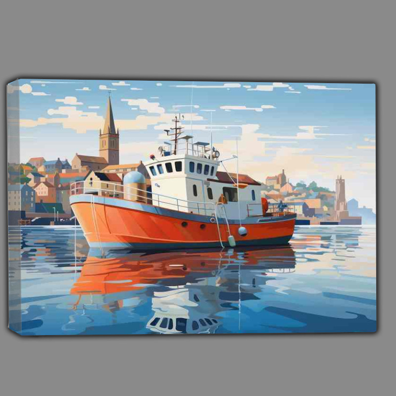 Buy Canvas : (Fishing Boat in Blissful Sunlit Waters)