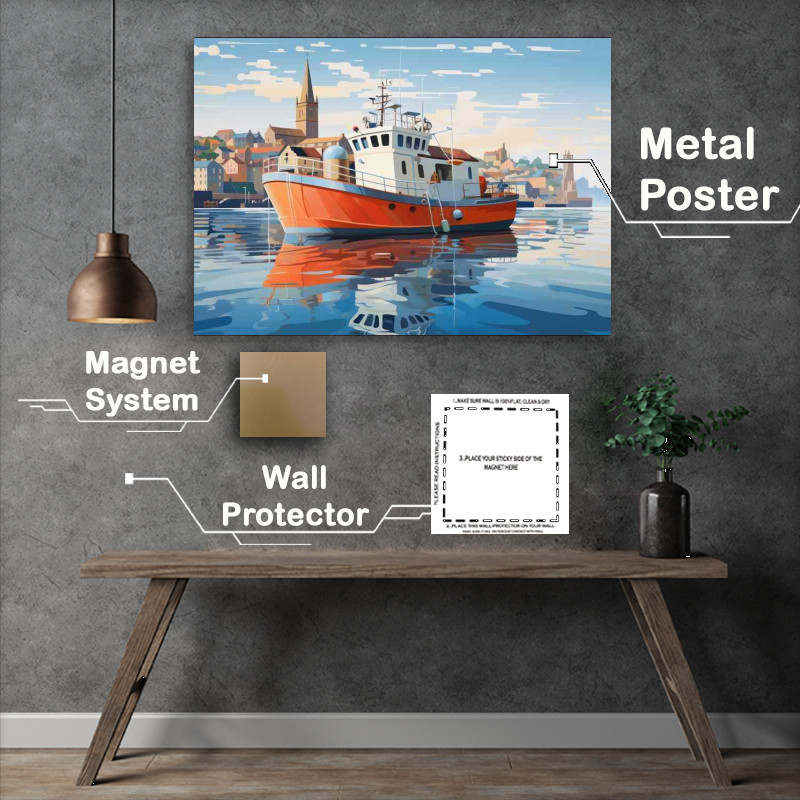 Buy Metal Poster : (Fishing Boat in Blissful Sunlit Waters)