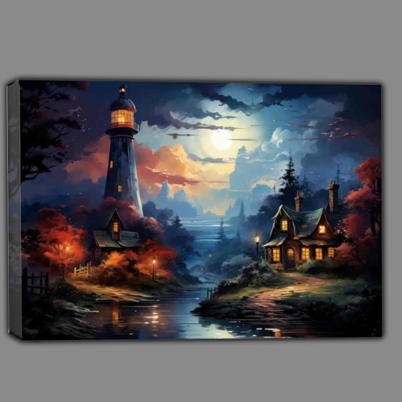 Buy Canvas : (Golden Hour Lighthouse at Sunset)