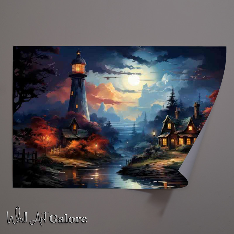 Buy Unframed Poster : (Golden Hour Lighthouse at Sunset)