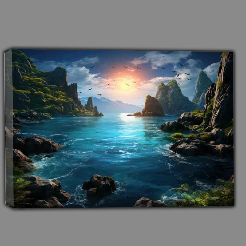 Buy Canvas : (Golden Skies Tranquil Sunset Over Ocean)