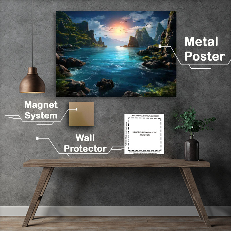 Buy Metal Poster : (Golden Skies Tranquil Sunset Over Ocean)