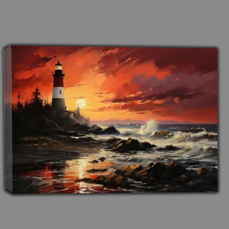 Buy Canvas : (Lighthouse Aglow Sunsets Guiding Light)