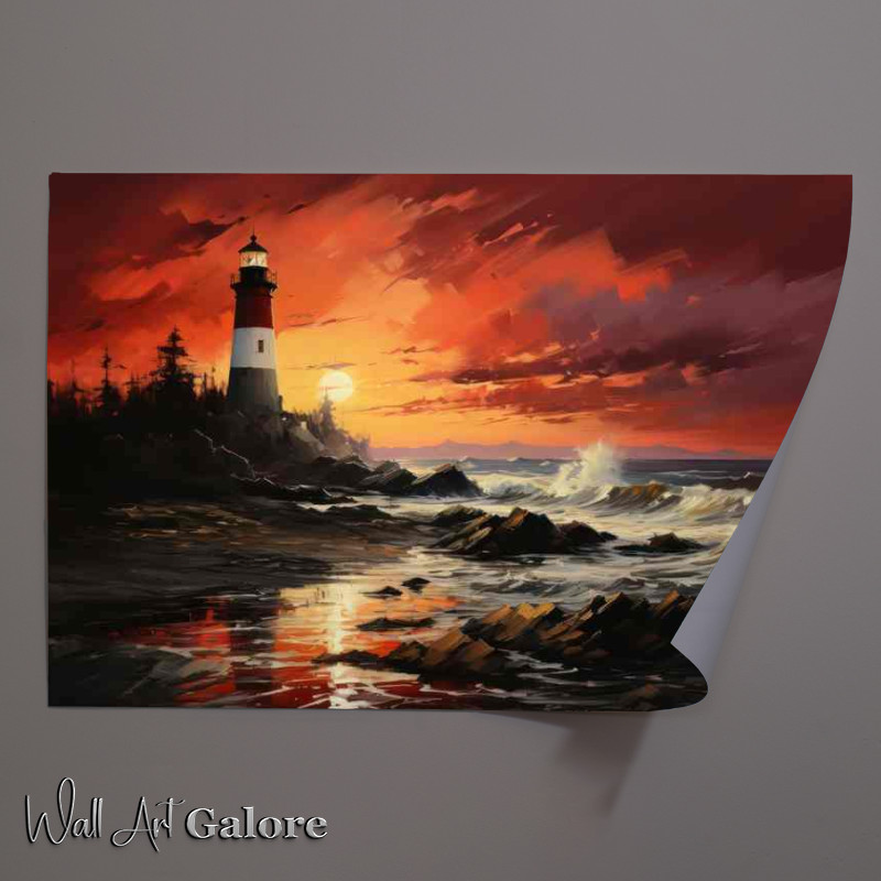 Buy Unframed Poster : (Lighthouse Aglow Sunsets Guiding Light)