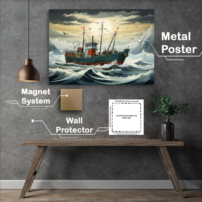 Buy Metal Poster : (Rough Seas Challenge the Determined Fishermen)
