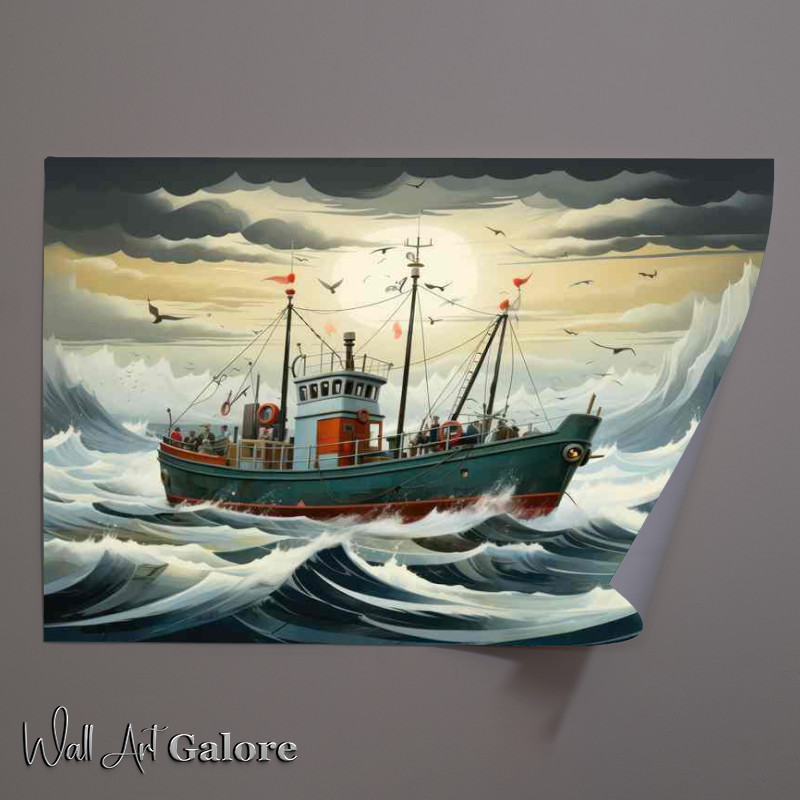 Buy Unframed Poster : (Rough Seas Challenge the Determined Fishermen)
