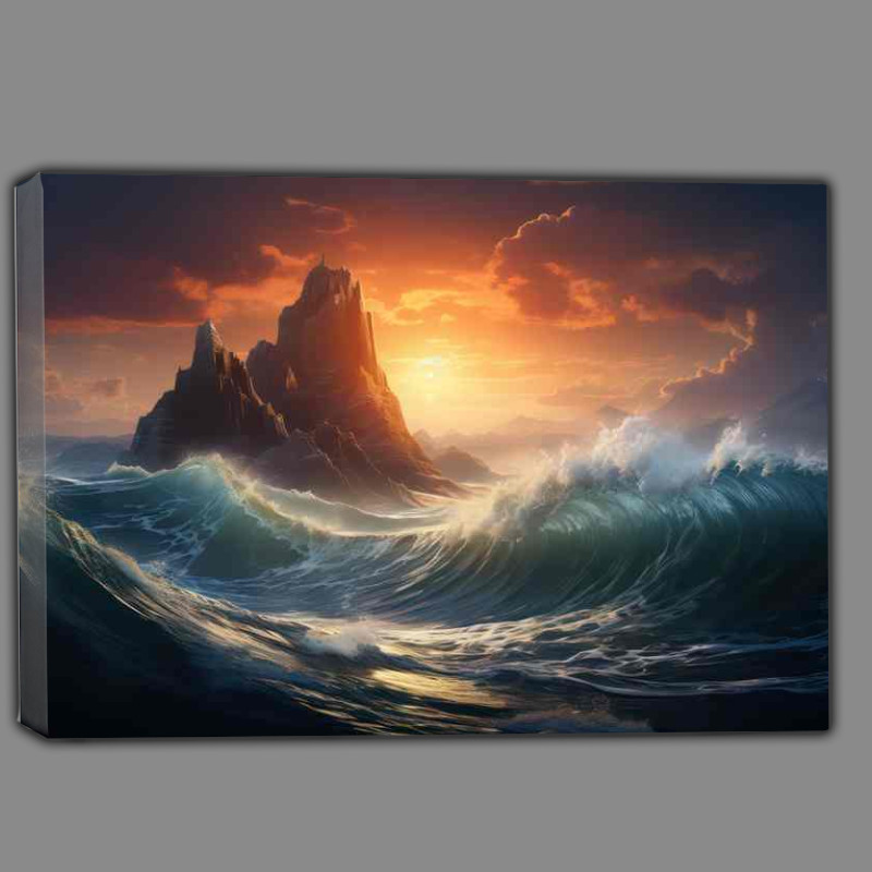 Buy Canvas : (Rough Seas as Sun Sets Dramatically)