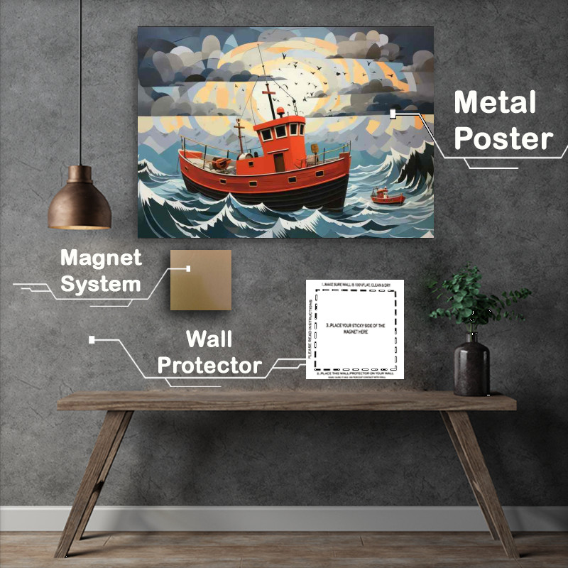Buy Metal Poster : (Solitary Voyage Small Boat's Ocean Journey)