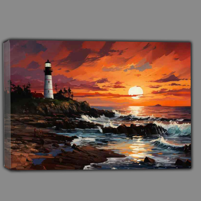 Buy Canvas : (Sunset Beacon Lighthouse in Evening Glow)