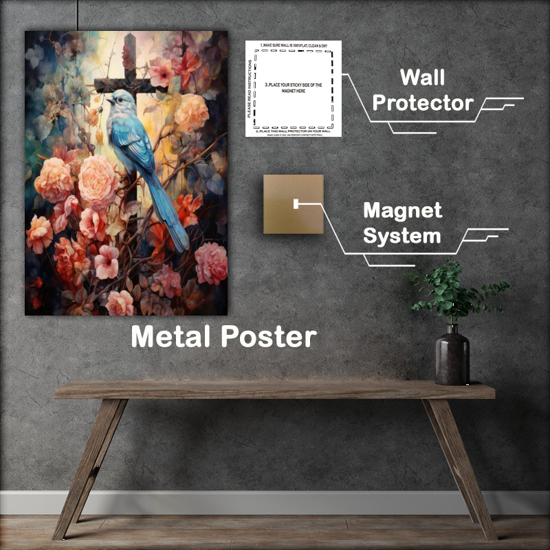 Buy Flora-Fauna Cross : (Sacred Wings & Petals Metal Poster)