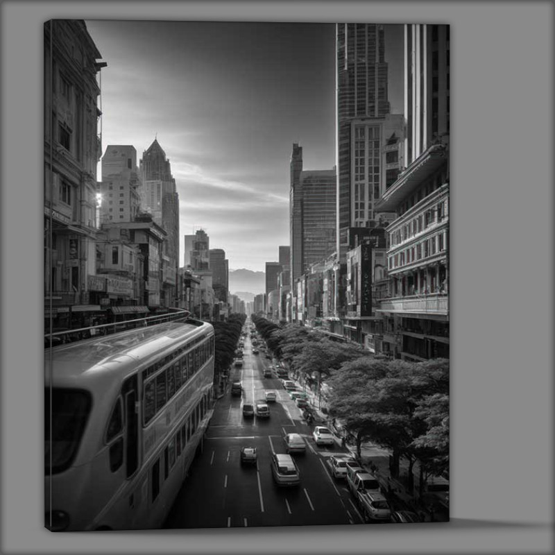 Buy Canvas : (Amazing street scene nice skyline black and white)