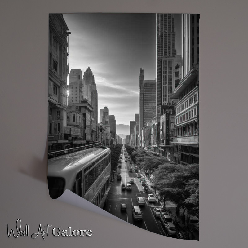 Buy Unframed Poster : (Amazing street scene nice skyline black and white)