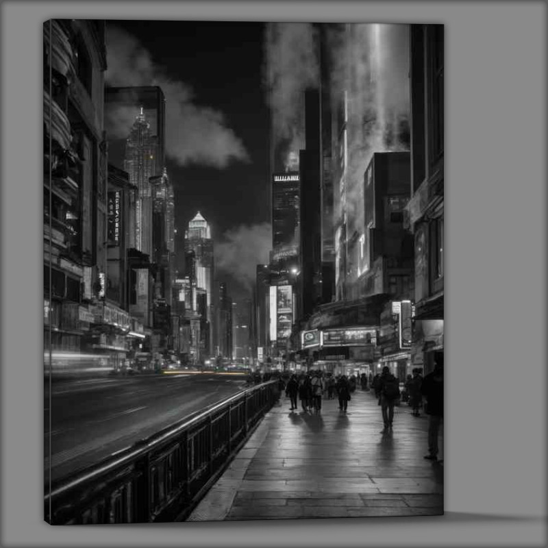 Buy Canvas : (At night in the city black and white)