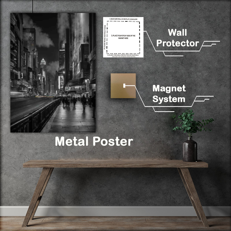 Buy Metal Poster : (At night in the city black and white)