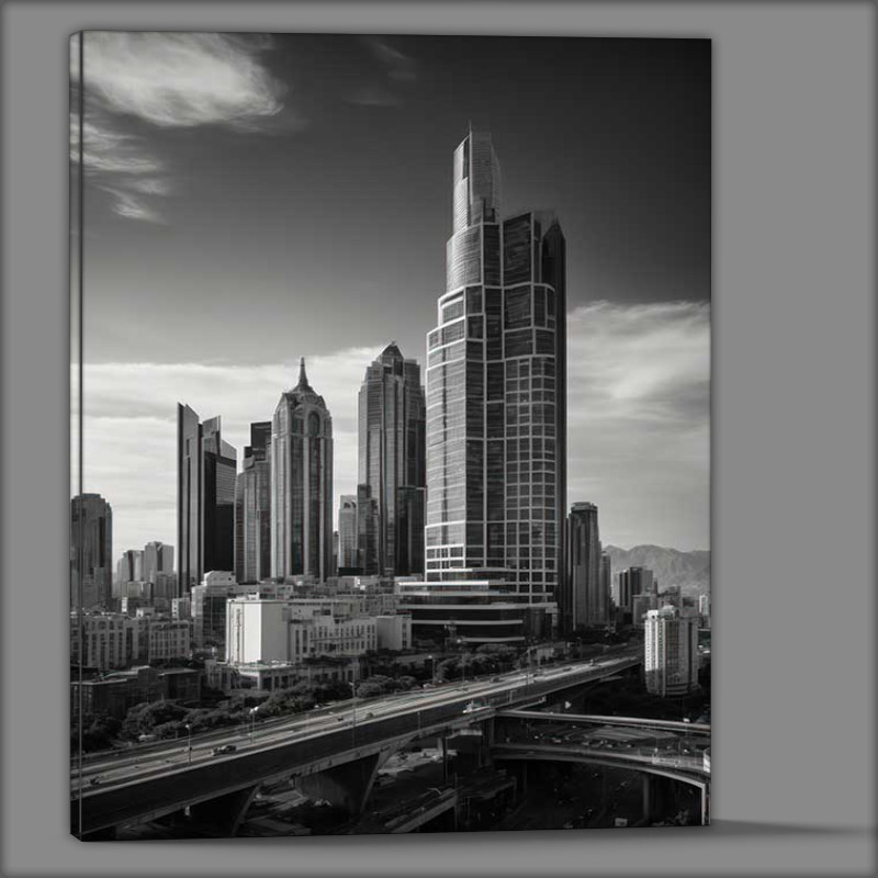 Buy Canvas : (Black and white towering city)