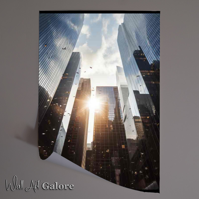 Buy Unframed Poster : (New York Skyscrapers with sun)