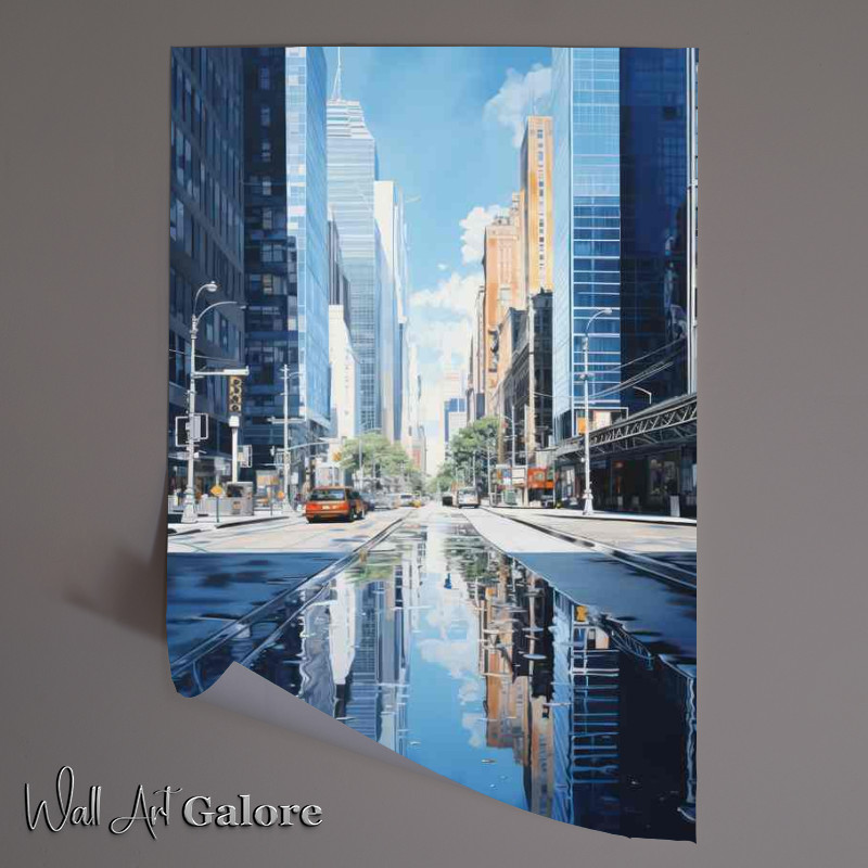 Buy Unframed Poster : (Reflections in the water from tall buildings in the city)