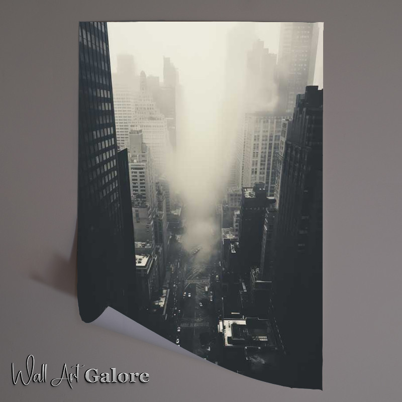 Buy Unframed Poster : (Towering skyscrapers with mist in a city)