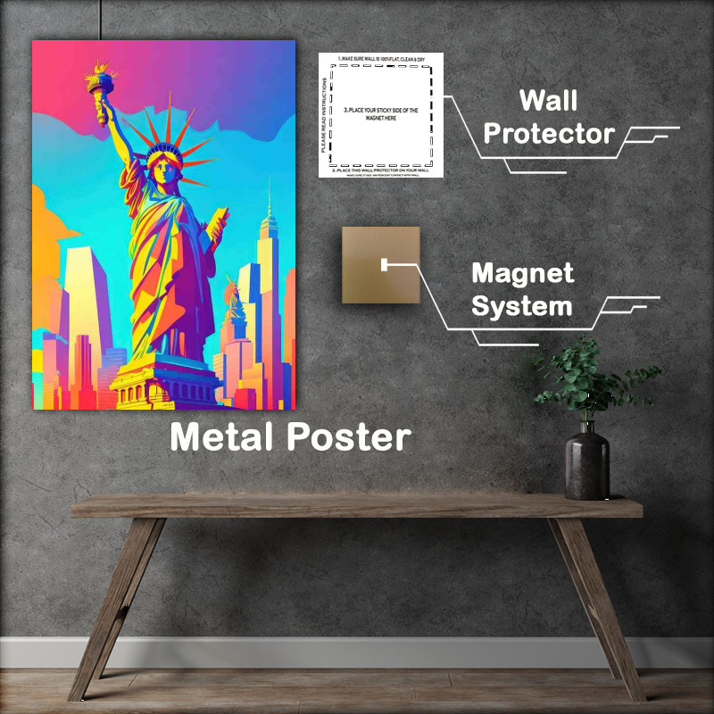 Buy Metal Poster : (New York Statue Of Liberty flat design)