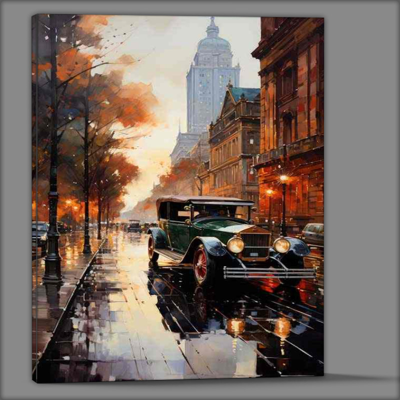 Buy Canvas : (New York painted effect street scene with old car)