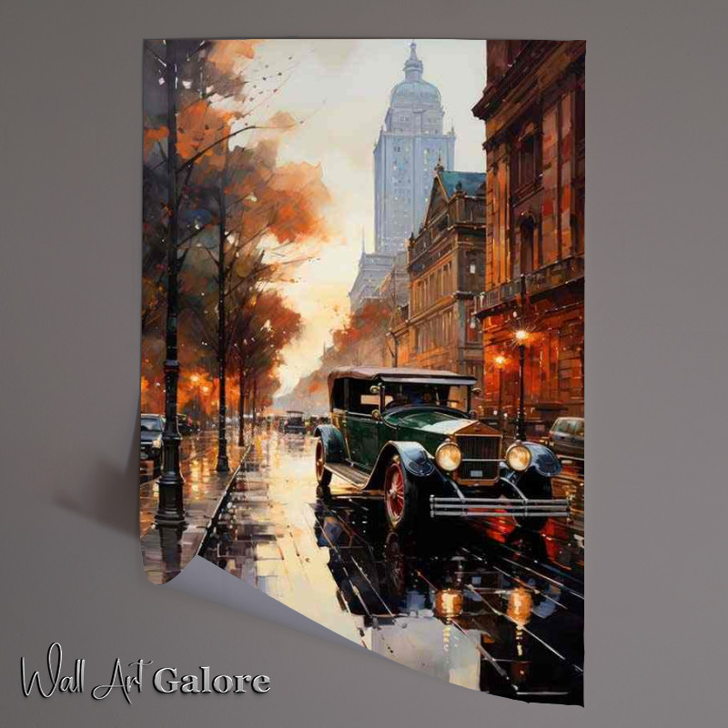 Buy Unframed Poster : (New York painted effect street scene with old car)