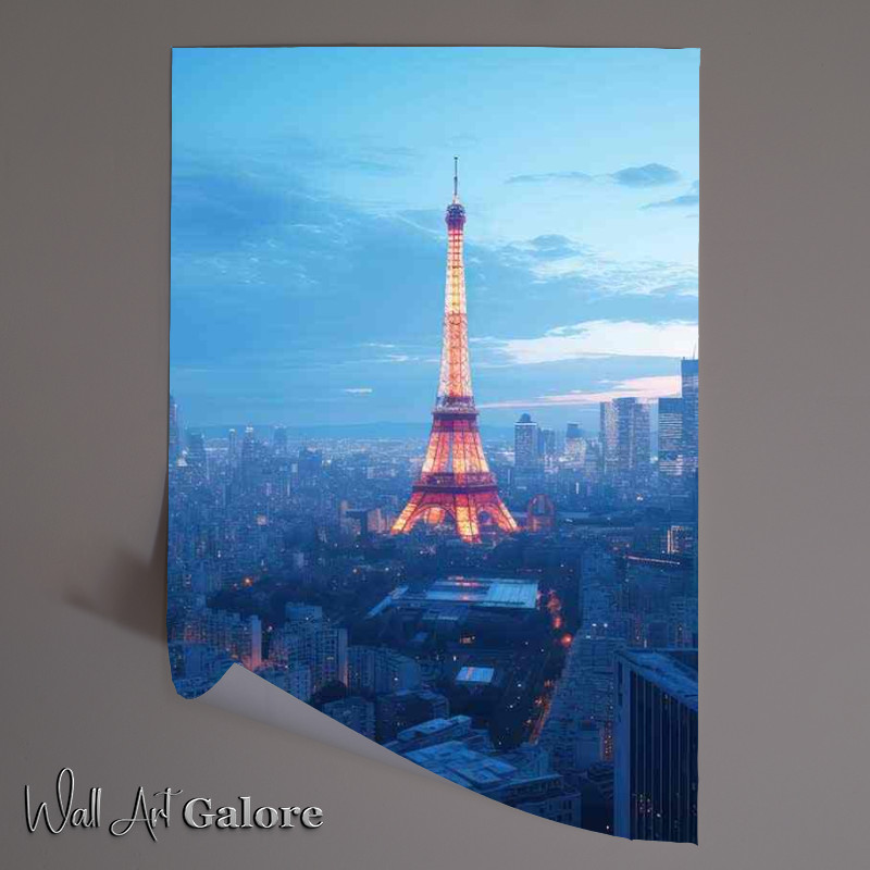 Buy Unframed Poster : (Paris Effiel Tower Light Up on a dusky evening)