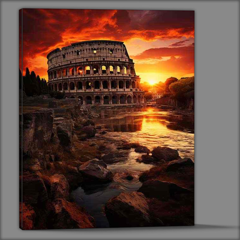 Buy Canvas : (Rome Collosium destruction morning sun breaking)